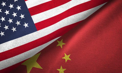 China and United States flags together realtions textile cloth fabric texture